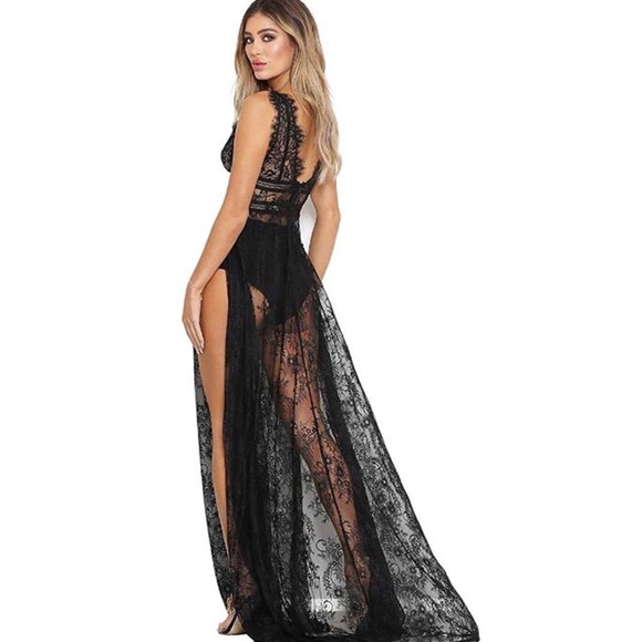 Black High split lace dress - Picture 4 of 8